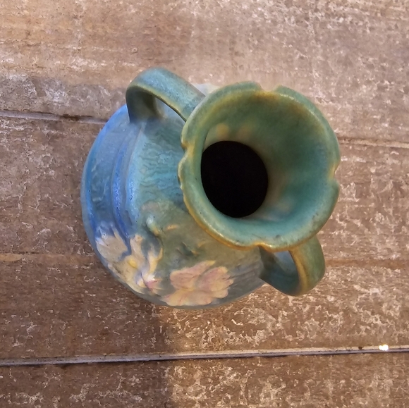 Roseville Green Cosmos Vase Pottery Art Decor Floral Ceramic Double Handle - Picture 6 of 8